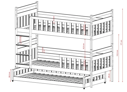 OLIWIA 80x180 Unlacquered Wood Bunk Bed Lano Furniture