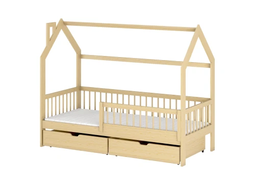 OSKAR 80x180 Unlacquered Wooden Children's Bed Single House Lano Furniture