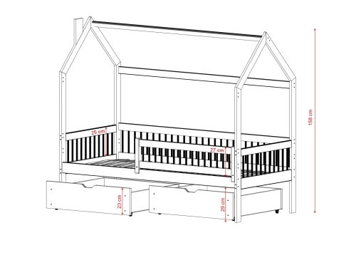 OSKAR 80x200 Unvarnished Wood Single House Bed for Kids | Lano Meble