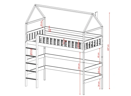 OTYLIA 80x160 Unpainted Wood Single Loft Bed Lano Meble