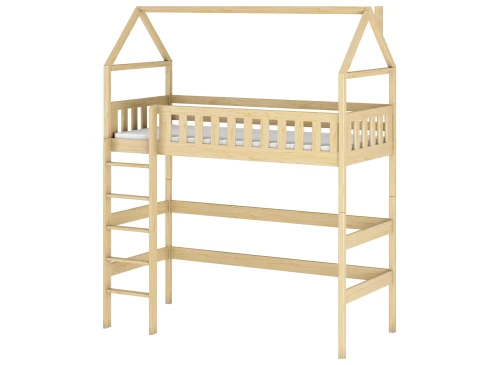 OTYLIA 90x180 Unpainted Solid Wood Single Loft Bed | Lano Meble