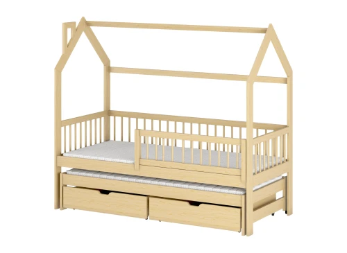 PAPI 80x190 Unvarnished Wood Children's House Bed - Lano Furniture