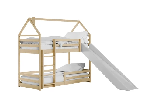 PLAY 80x180 Unpainted Wood House Bunk Bed with Slide | Lano Furniture