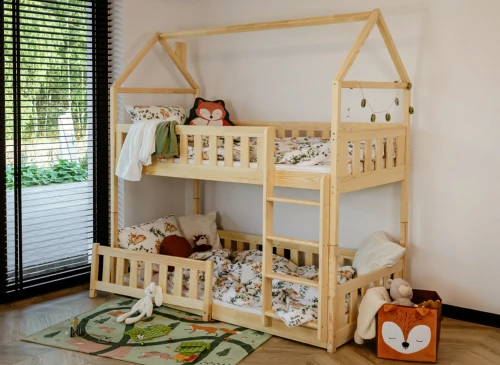 POLA 90x200 Unpainted Wood House Bunk Bed | Lano Meble