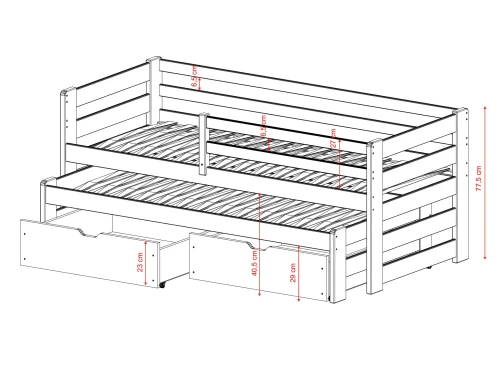 SENSO 80x200 Unlacquered Wood Pull-Out Double Bed by Lano Furniture