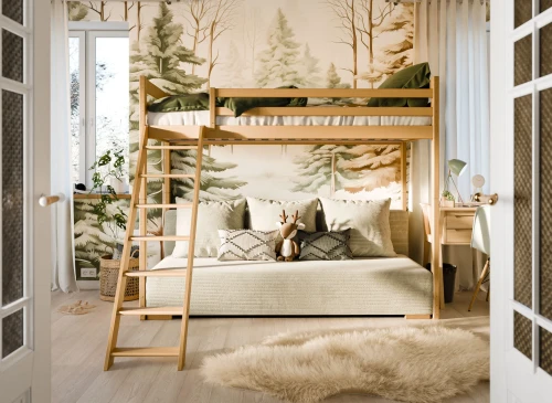 SOFINO 90x200/140x200 Loft Bed - Untreated Wood with Beige Fabric Sofa Bed | Lano Meble