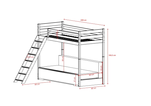 SOFINO 90x200/140x200 Loft Bed Unvarnished Wood with Fold-Out Sofa Fabric Grey Zoom 15 Sage Lano Furniture