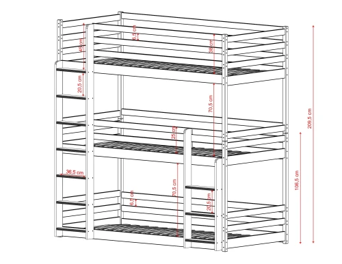 TED 80x200 Unlacquered Wooden Bunk Bed by Lano Furniture