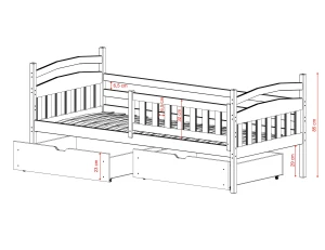 TERRY 80x200 Unvarnished Wood Single Children's Bed | Lano Meble