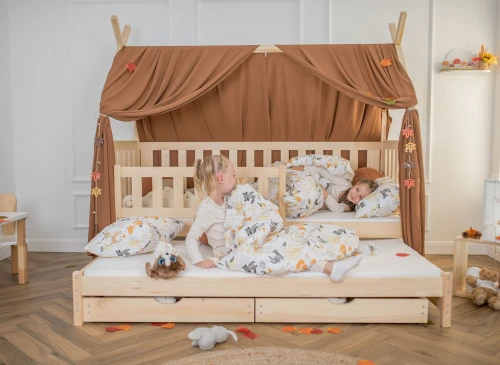 TYTUS 80x190 Untreated Wood Double Pull-Out Tipi Bed Lano Meble