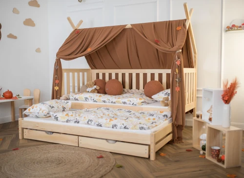 TYTUS 80x200 Unpainted Wood Teepee Double Trundle Bed | Lano Meble