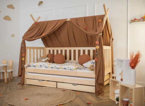 TYTUS 80x200 Unpainted Wood Teepee Double Trundle Bed | Lano Meble