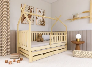 TYTUS 90x180 unvarnished wood double pull-out teepee bed Lano Meble