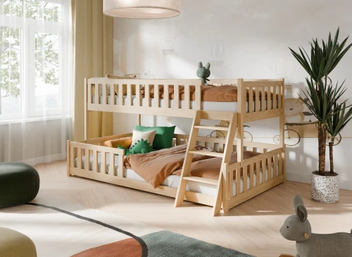 NICE 90x200/120x200 unpainted wood bunk bed with wider sleeping area Lano Nábytek