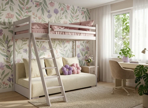SOFINO 90x200/140x200 cashmere loft bed with sleeper sofa beige fabric poso 38 Lano Furniture