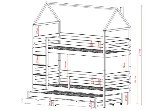 DALIA 90x200 Cotton Bunk Bed House Lano Furniture