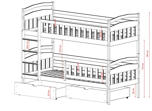 IGNAŚ 90x190 Cotton Bunk Bed by Lano Meble