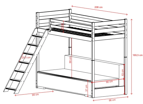 SOFINO 90x200/140x200 Cotton White Loft Bed with Fold-out Sofa, Beige Poso 38 Fabric, Lano Meble