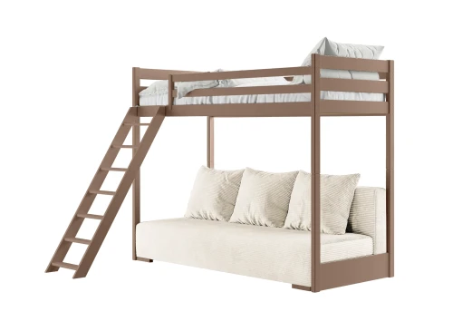 SOFINO 90x200/140x200 milk chocolate bed on the mezzanine with a sofa bed, beige fabric, 38 Lano Furniture