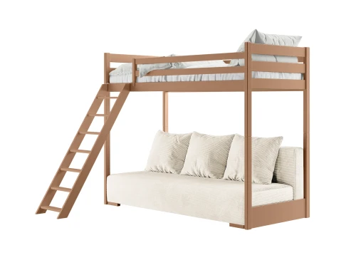 SOFINO 90x200/140x200 cinnamon mezzanine bed with fold-out sofa, beige fabric, 38 Lano Furniture
