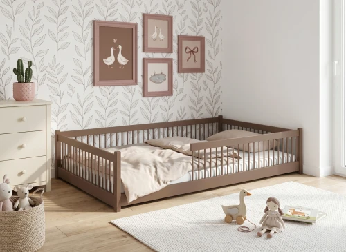 JUNIOR 120x200 milk chocolate Montessori floor bed for children Lano Furniture