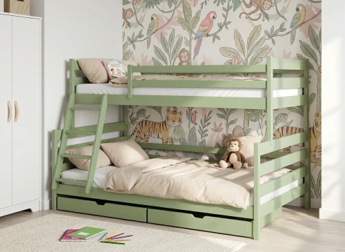 FAMI 90x200/120x200 olive bunk bed with wider deck Lano Furniture