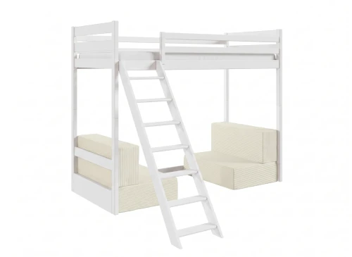 SOFENA 90x200 white loft bed with modular sofa, beige fabric, 38 Lano Furniture