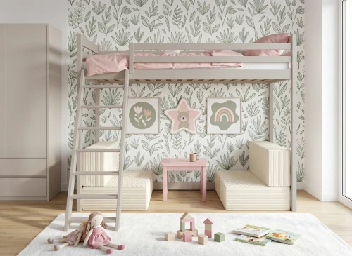 SOFENA 90x200 Kaschmir Etagenbett mit modularem Sofa Beige Stoff Poso 38 Lano Möbel