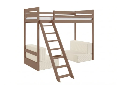 SOFENA 90x200 milk chocolate mezzanine bed with modular sofa beige fabric poso 38 Lano Furniture