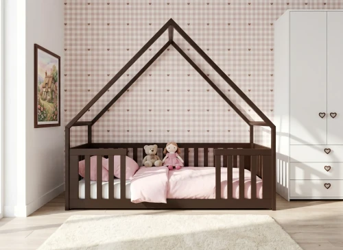 BEE 90x180 dark chocolate Montessori floor bed children's house Lano Furniture