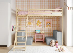 SOFENA 90x200 pine loft bed with modular sofa, gray fabric, zoom 15 sage Lano Furniture