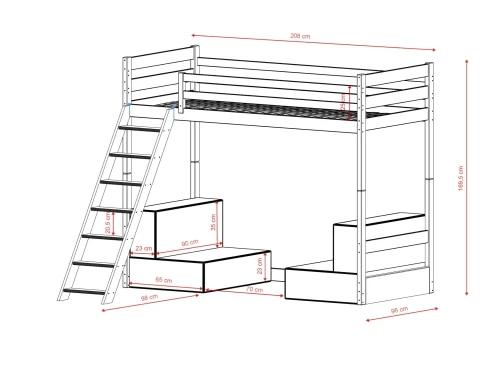 SOFENA 90x200 graphite mezzanine bed with modular sofa, gray fabric, zoom 15 sage Lano Furniture