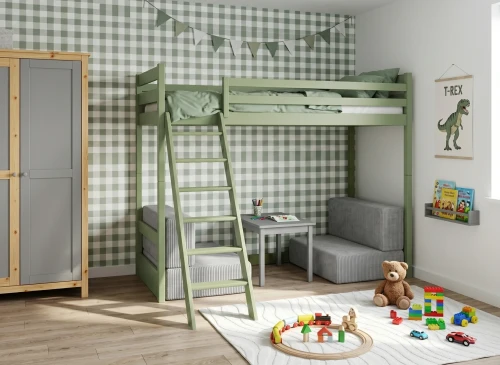 SOFENA 90x200 olive mezzanine bed with modular sofa, gray fabric, zoom 15 sage Lano Furniture