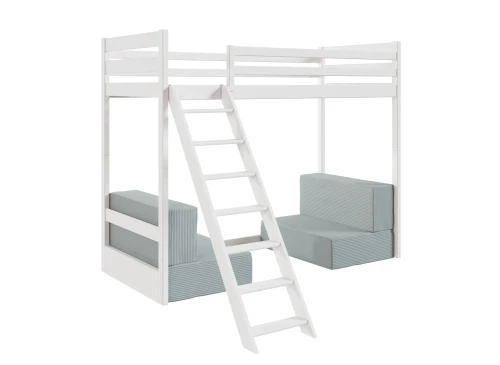 SOFENA 90x200 white loft bed with modular sofa, gray fabric, zoom 15 sage Lano Furniture