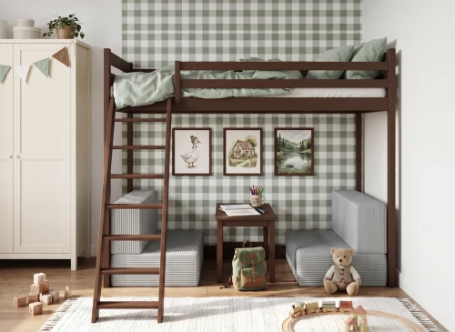 SOFENA 90x200 dark chocolate mezzanine bed with modular sofa, gray fabric, zoom 15 sage Lano Furniture