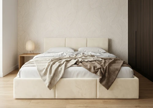 HAVEN 160x200 Cream Upholstered Bed Manila 01 Fabric