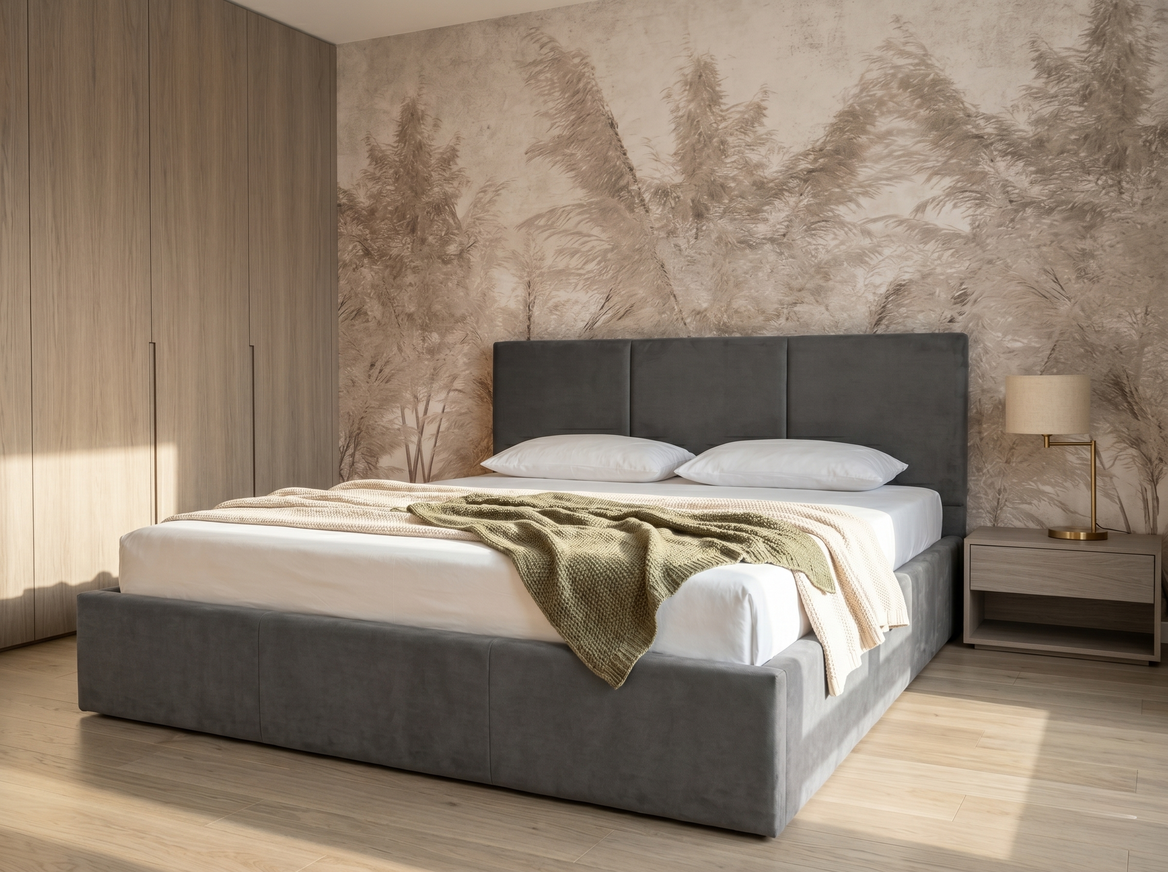 Polsterbett HAVEN im Stoff Manila 19 Hellgrau 160x200 – Schlafzimmereinrichtung – Lano Meble