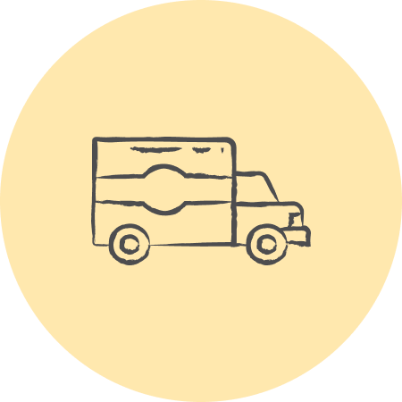 chalk drawing of a van on a yellow circle