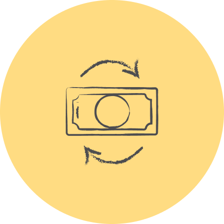 chalk drawing of a banknote on a yellow circle